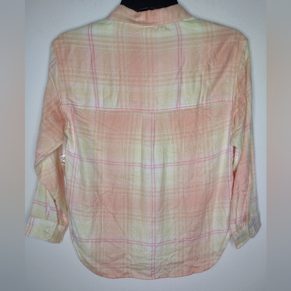 NWT Bixby Nomad Girl's Peach/Yellow Plaid Button Down Shirt Multiple Sizes - Picture 5 of 5